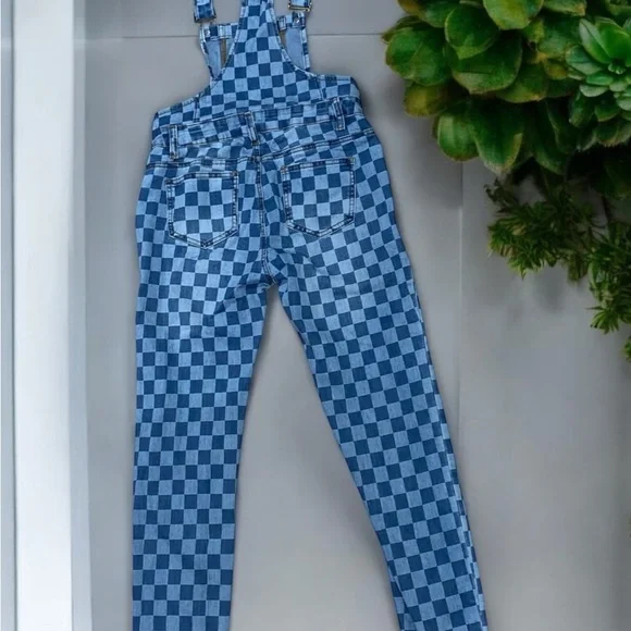 Fashion Nova Blue Checkered Skinny Jumpsuit - Picture 2 of 7